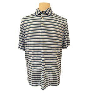 Cremeux Performance Mens Striped Polo Shirt Blue/White Size L
